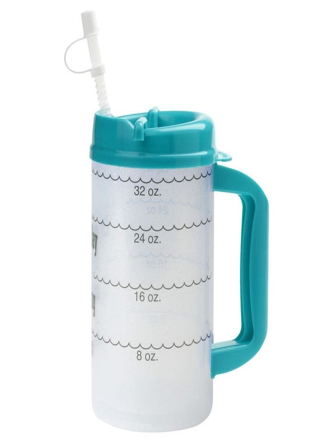 Plum Hill Water Tracking Large Hospital Mug for Daily Intake Measuring Every Day I'm Guzzling - Flexible Straw with Cap, 32 oz Teal with Lid and Handle, Insulated Clear Cup with Ounces Marked - Image 3