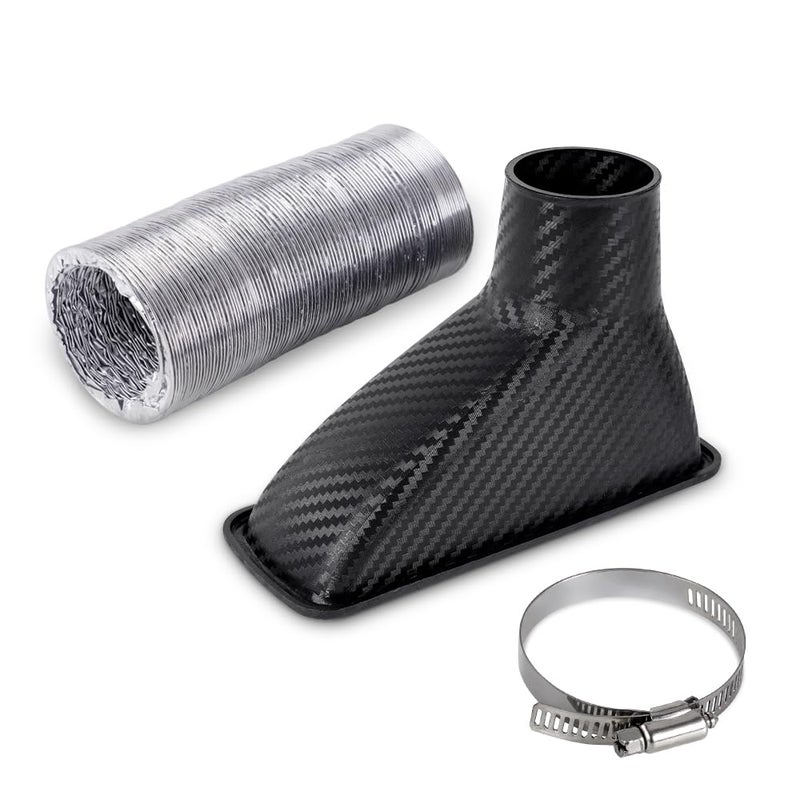 BARTOO Air Intake Duct Front Bumper Turbo Air Intake Pipe Carbon Fiber Car Square Brake Air Duct with Extendable Flexible Hose and Hose Band