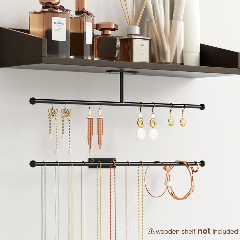 Josmimic Wall Hanging Jewelry Organizer: 12.6'' Necklace Holder for Earring, Bracelet, Rings, Hairband, Glasses, Black 4-Pack, Screws Included - Image 2