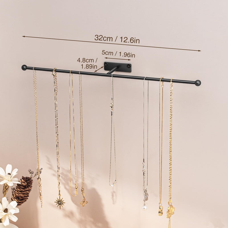 Josmimic Wall Hanging Jewelry Organizer: 12.6'' Necklace Holder for Earring, Bracelet, Rings, Hairband, Glasses, Black 4-Pack, Screws Included - Image 3