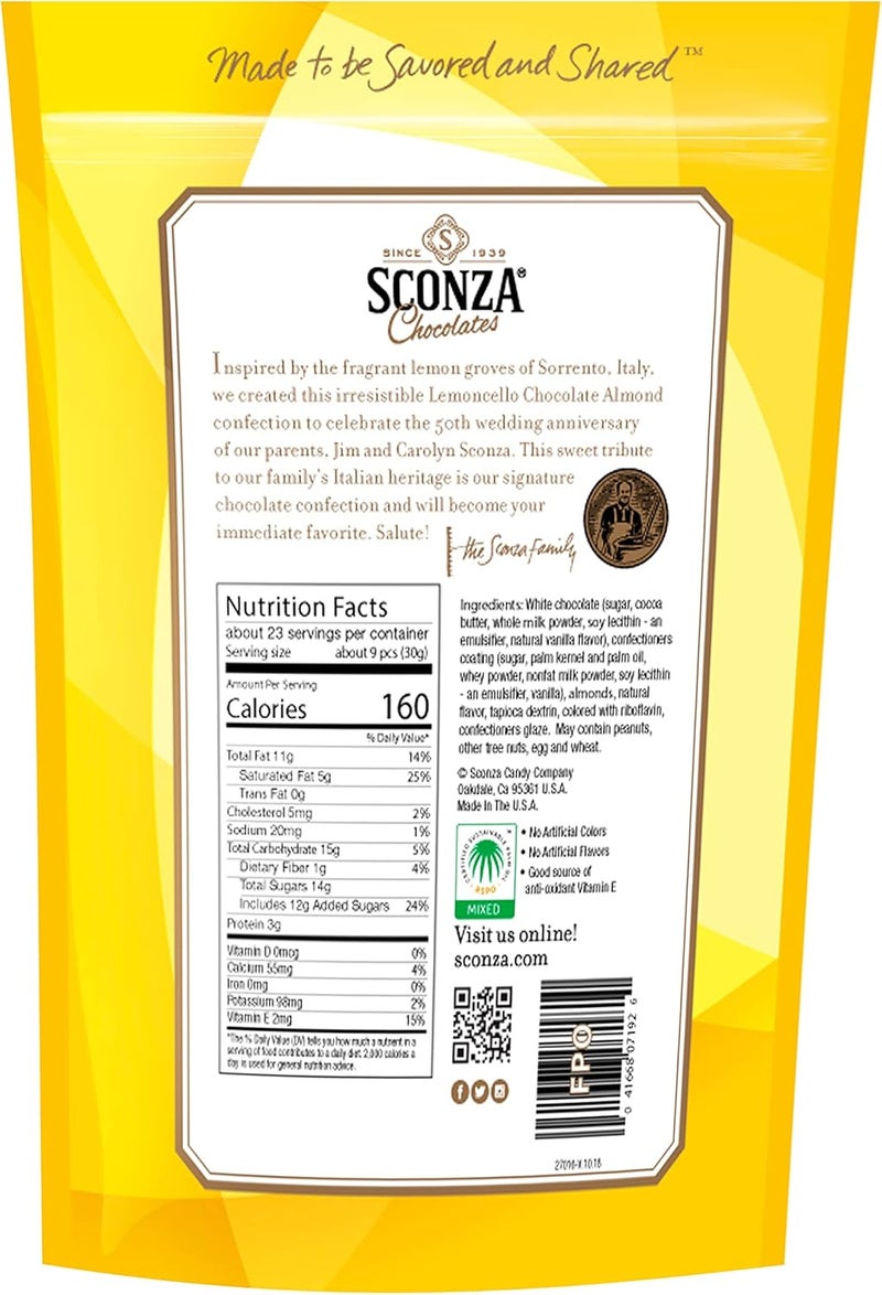 Sconza Lemoncello Chocolate Almonds - Roasted Almonds Covered in White Chocolate & Lemon Cream, 24 Ounce - Image 2