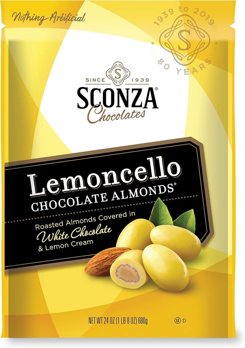 Sconza Lemoncello Chocolate Almonds - Roasted Almonds Covered in White Chocolate & Lemon Cream, 24 Ounce - Image 1