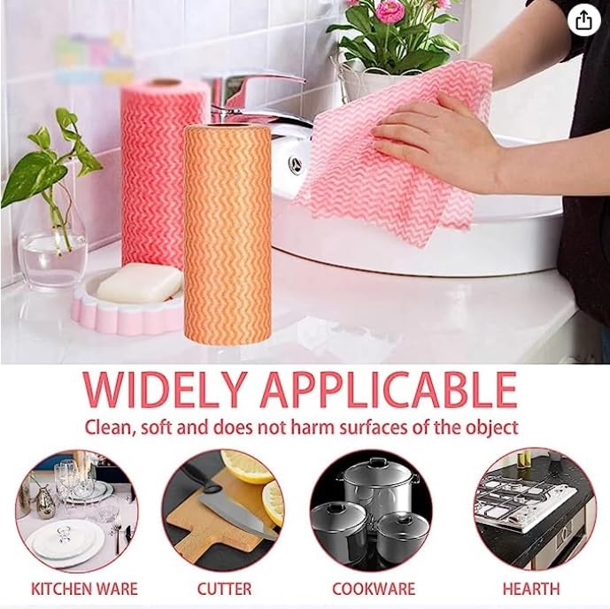 Warmfinity Pack of 2 Multipurpose kitchen roll/Towel roll/Napkins/Washable and Reuseable 80 Pulls each roll (Multicolor) Cleaning Tissue highly absorbent Non Woven - Image 3