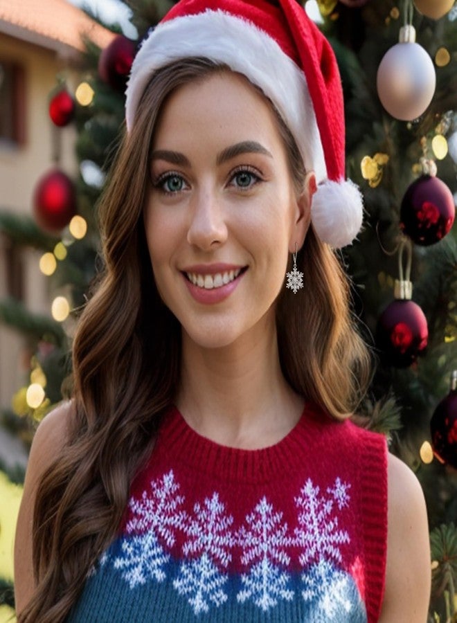 BriLove 925 Sterling Silver Post Crystal Snowflake Earrings for Women Winter Party Flower Snowflakes Dangle Drop Leverback Earring for Christmas - Image 2