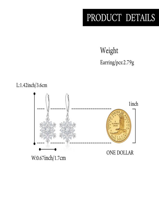 BriLove 925 Sterling Silver Post Crystal Snowflake Earrings for Women Winter Party Flower Snowflakes Dangle Drop Leverback Earring for Christmas - Image 5