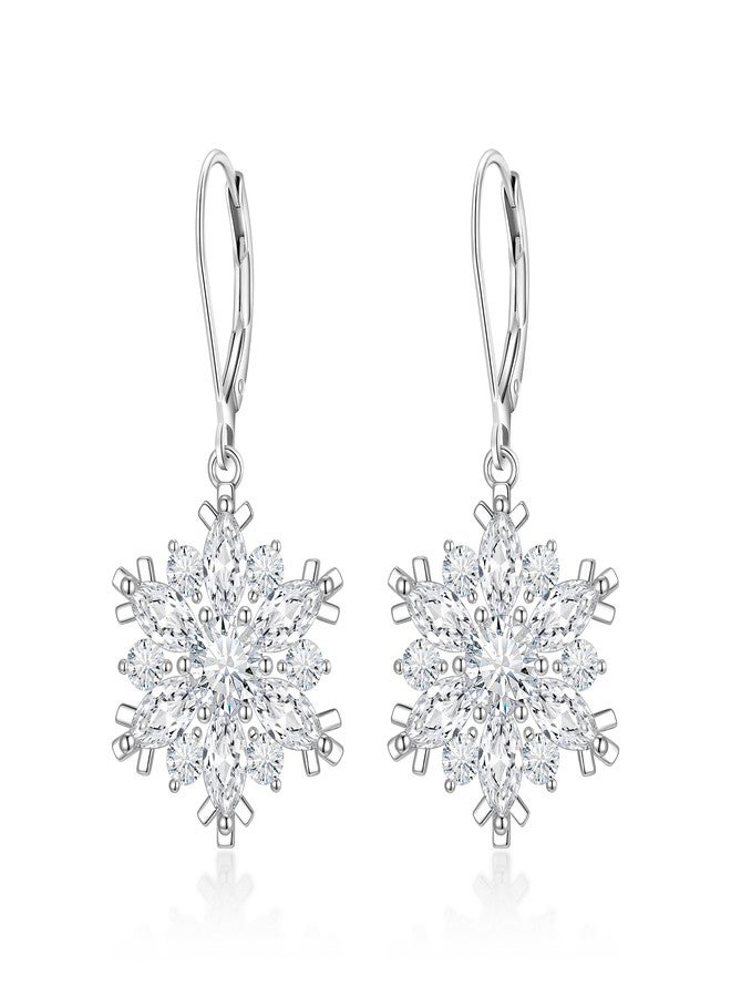 BriLove 925 Sterling Silver Post Crystal Snowflake Earrings for Women Winter Party Flower Snowflakes Dangle Drop Leverback Earring for Christmas - Image 1