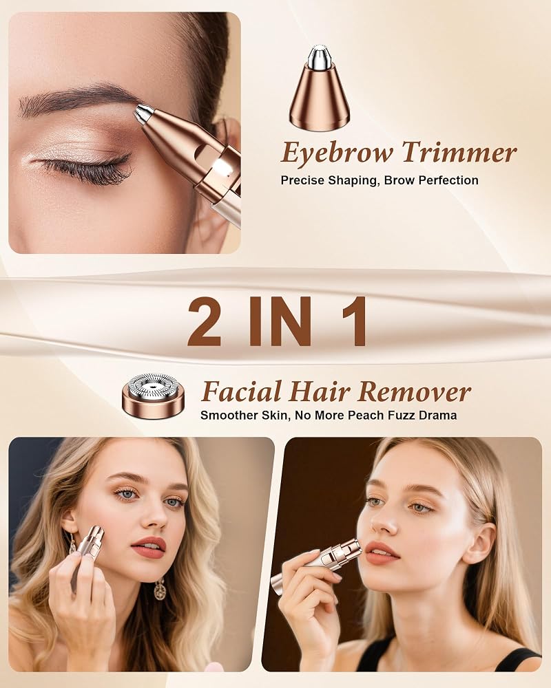bissuuy Eyebrow Trimmer Facial Hair Removal for Women: 2 in 1 Rechargeable Face Shaver and Eyebrow Razor - Painless Electric Hair Remover Device for Peach Fuzz Fine Hairs Upper Lip Chin - Image 2