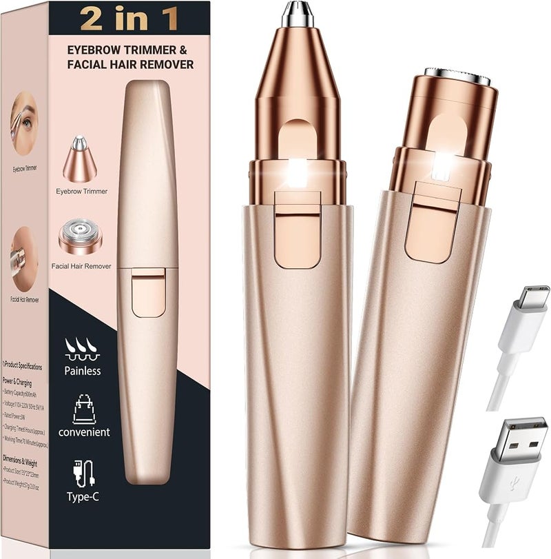 bissuuy Eyebrow Trimmer Facial Hair Removal for Women: 2 in 1 Rechargeable Face Shaver and Eyebrow Razor - Painless Electric Hair Remover Device for Peach Fuzz Fine Hairs Upper Lip Chin - Image 1
