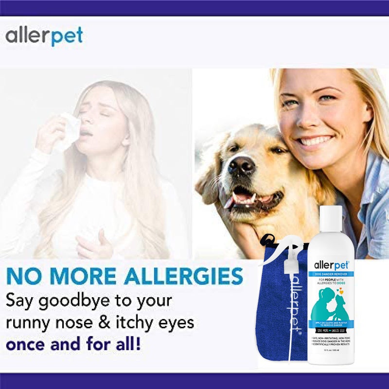 Allerpet Dog Dander Remover w/Free Applicator Mitt & Sprayer - Best Pet Dander Remover for Allergens - for Canine Dry Skin Treatment - Good for Fur & Skin - (12oz) - Image 3