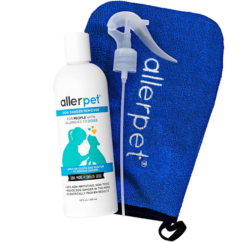 Allerpet Dog Dander Remover w/Free Applicator Mitt & Sprayer - Best Pet Dander Remover for Allergens - for Canine Dry Skin Treatment - Good for Fur & Skin - (12oz) - Image 1