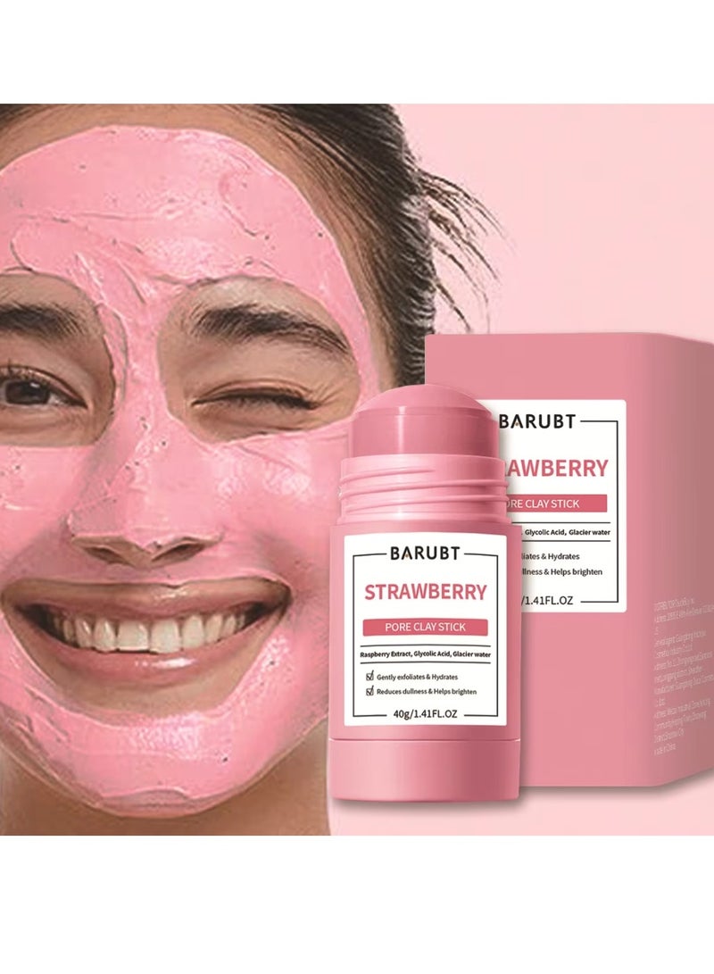 BARUBT Strawberry Pore Clay Stick 40G Gently Exfoliates and Hydrates Helps Skin Brightens with Raspberry Extract & Glycolic Acid Face Clay Mask Pore Minimizer Deep Cleaning Face Mask Stick for Men and Women - Image 2