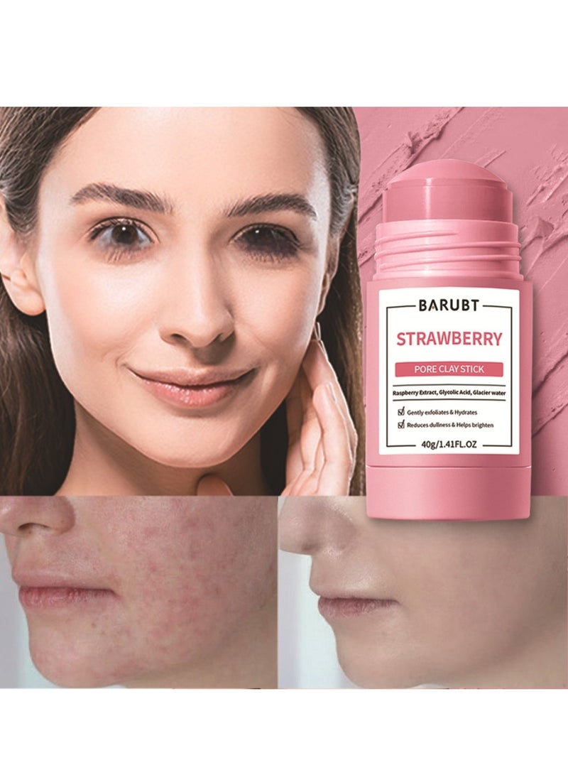 BARUBT Strawberry Pore Clay Stick 40G Gently Exfoliates and Hydrates Helps Skin Brightens with Raspberry Extract & Glycolic Acid Face Clay Mask Pore Minimizer Deep Cleaning Face Mask Stick for Men and Women - Image 3