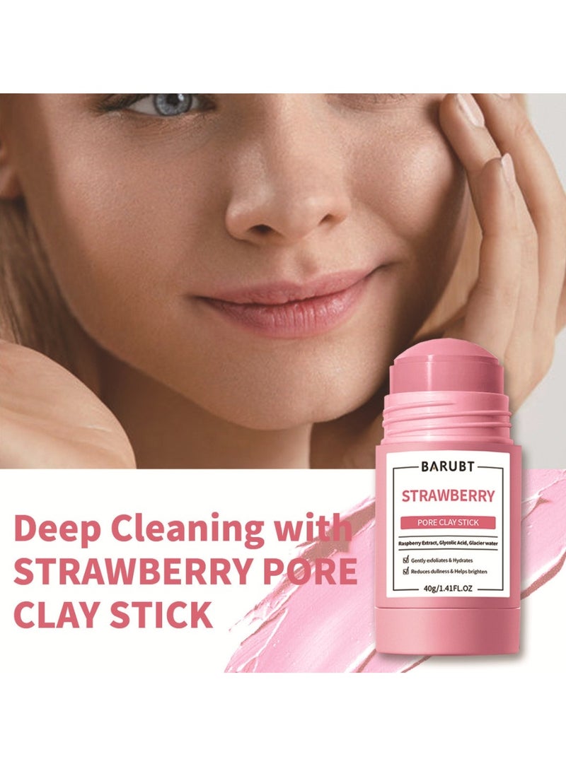 BARUBT Strawberry Pore Clay Stick 40G Gently Exfoliates and Hydrates Helps Skin Brightens with Raspberry Extract & Glycolic Acid Face Clay Mask Pore Minimizer Deep Cleaning Face Mask Stick for Men and Women - Image 4