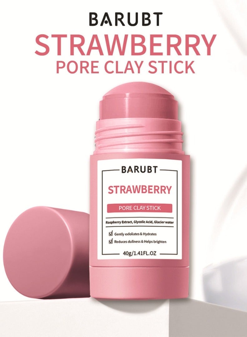 BARUBT Strawberry Pore Clay Stick 40G Gently Exfoliates and Hydrates Helps Skin Brightens with Raspberry Extract & Glycolic Acid Face Clay Mask Pore Minimizer Deep Cleaning Face Mask Stick for Men and Women - Image 5