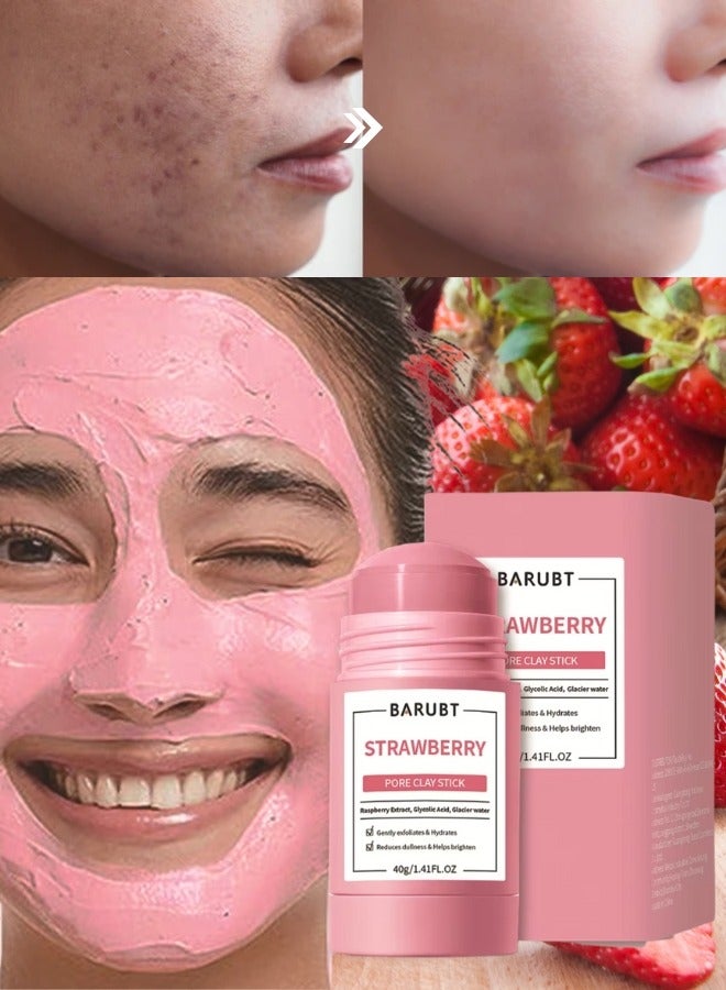 BARUBT Strawberry Pore Clay Stick 40G Gently Exfoliates and Hydrates Helps Skin Brightens with Raspberry Extract & Glycolic Acid Face Clay Mask Pore Minimizer Deep Cleaning Face Mask Stick for Men and Women - Image 1