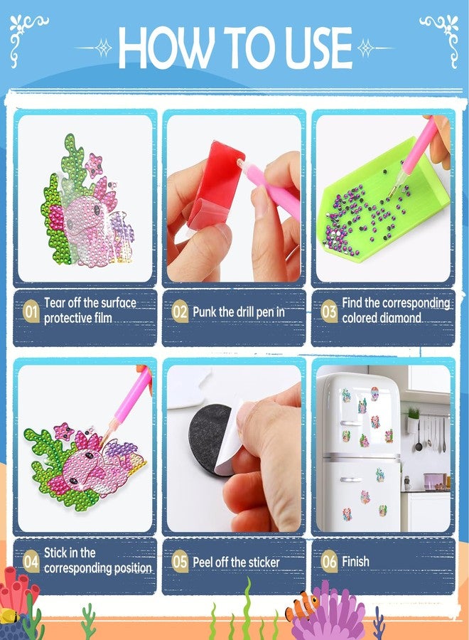 INCOK Axolotl Diamond Painting Magnets Refrigerator - 12 PCS DIY Salamander Diamond Art Magnet Kit Gem Art Pink Fridge Stickers Set for Adults Beginners Home Aesthetic Cute Animal Decor - Image 5