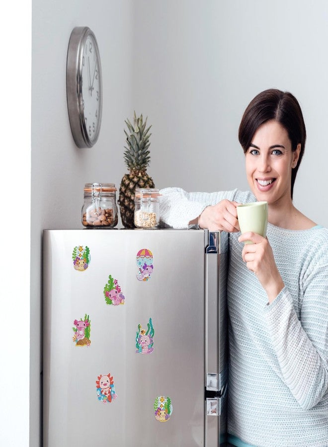 INCOK Axolotl Diamond Painting Magnets Refrigerator - 12 PCS DIY Salamander Diamond Art Magnet Kit Gem Art Pink Fridge Stickers Set for Adults Beginners Home Aesthetic Cute Animal Decor - Image 3