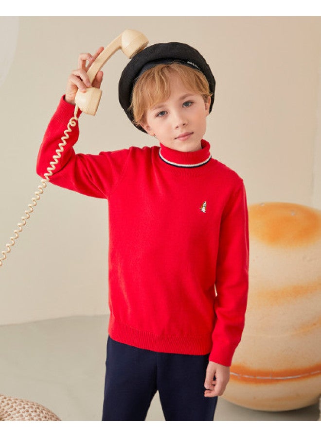 Hush Puppies High-neck Base Layer Shirt For Boys, Autumn And Winter Children's Pullover Sweater, Windproof, Soft And Comfortable, Chinese New Year Outfit, New Year Holiday - Image 1
