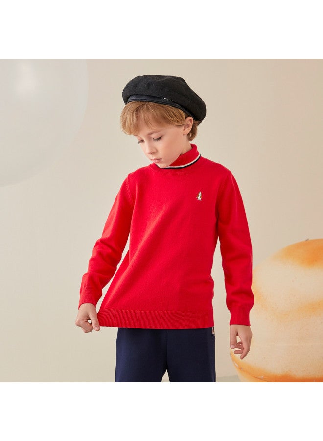 Hush Puppies High-neck Base Layer Shirt For Boys, Autumn And Winter Children's Pullover Sweater, Windproof, Soft And Comfortable, Chinese New Year Outfit, New Year Holiday - Image 2