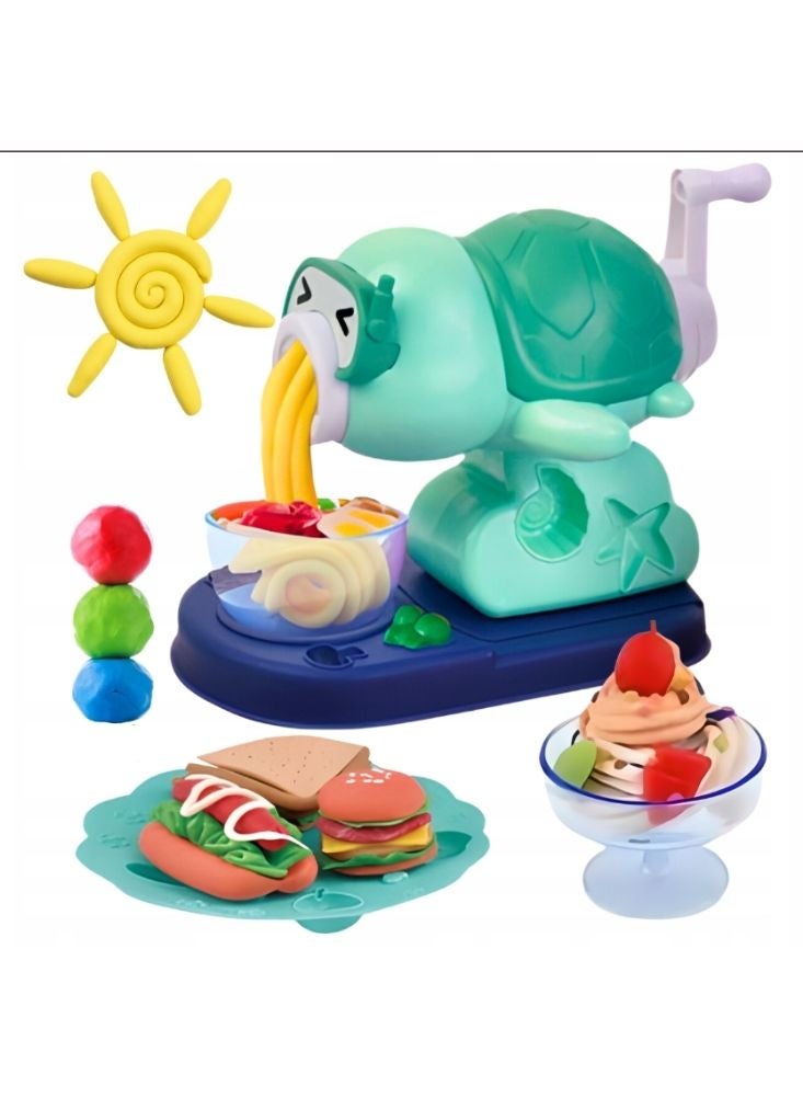 Premium Cartoon Turtle Noodle Maker Toy – Fun Hand-Crank Food Play Toy, Green Turtle Design with Bowl Accessories, Creative Pretend Play Set - Image 2