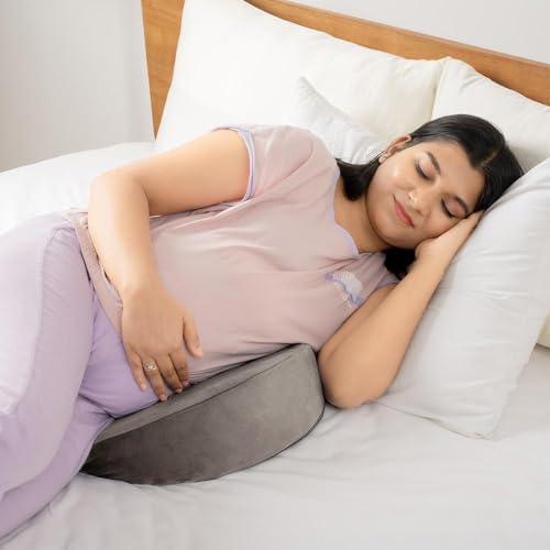 Wakefit Pregnancy Pillow | 3 Month Warranty | Velvet Wedge-Shape Maternity Pillow for Pregnant Mothers, Pillow for Pregnant Women | Charcoal Grey - Image 1