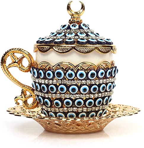 Alisveristime Turkish Coffee Cup Set Authentic Turkish Greek Arabic Coffee Espresso Cup with Saucer Enhance Your Coffee Experience Now 1 Pc Evil Eye Gelincik Design Gold - Image 1