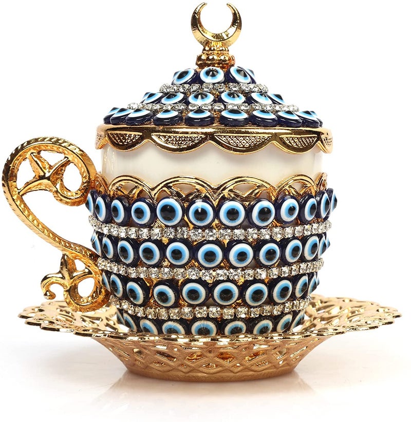 Alisveristime Turkish Coffee Cup Set Authentic Turkish Greek Arabic Coffee Espresso Cup with Saucer Enhance Your Coffee Experience Now 1 Pc Evil Eye Gelincik Design Gold - Image 2