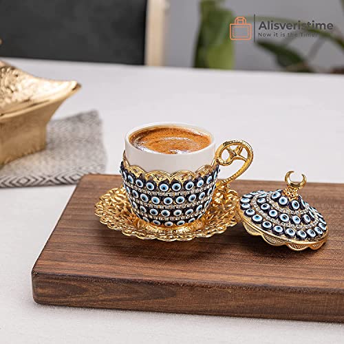 Alisveristime Turkish Coffee Cup Set Authentic Turkish Greek Arabic Coffee Espresso Cup with Saucer Enhance Your Coffee Experience Now 1 Pc Evil Eye Gelincik Design Gold - Image 3