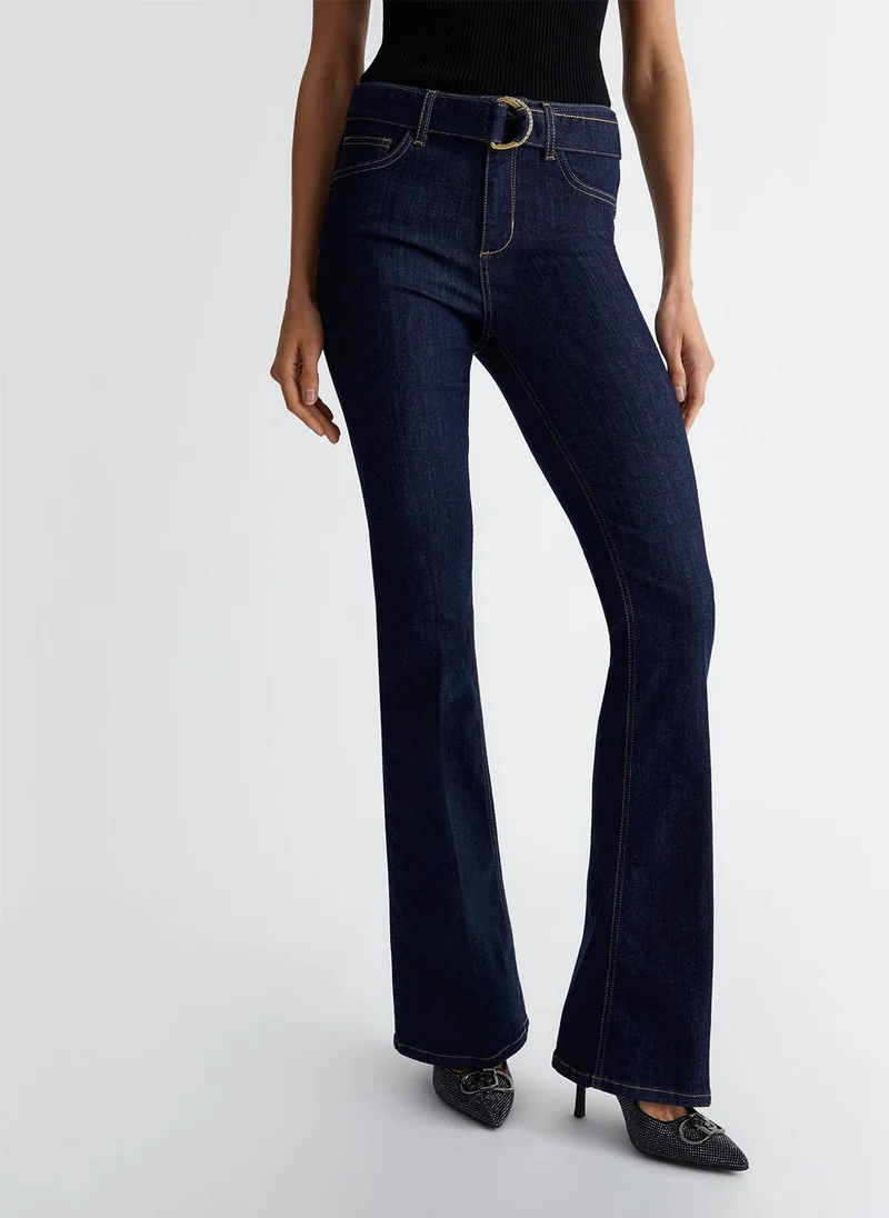 ليو جو بنطال جينز بقصة واسعة مع حزام