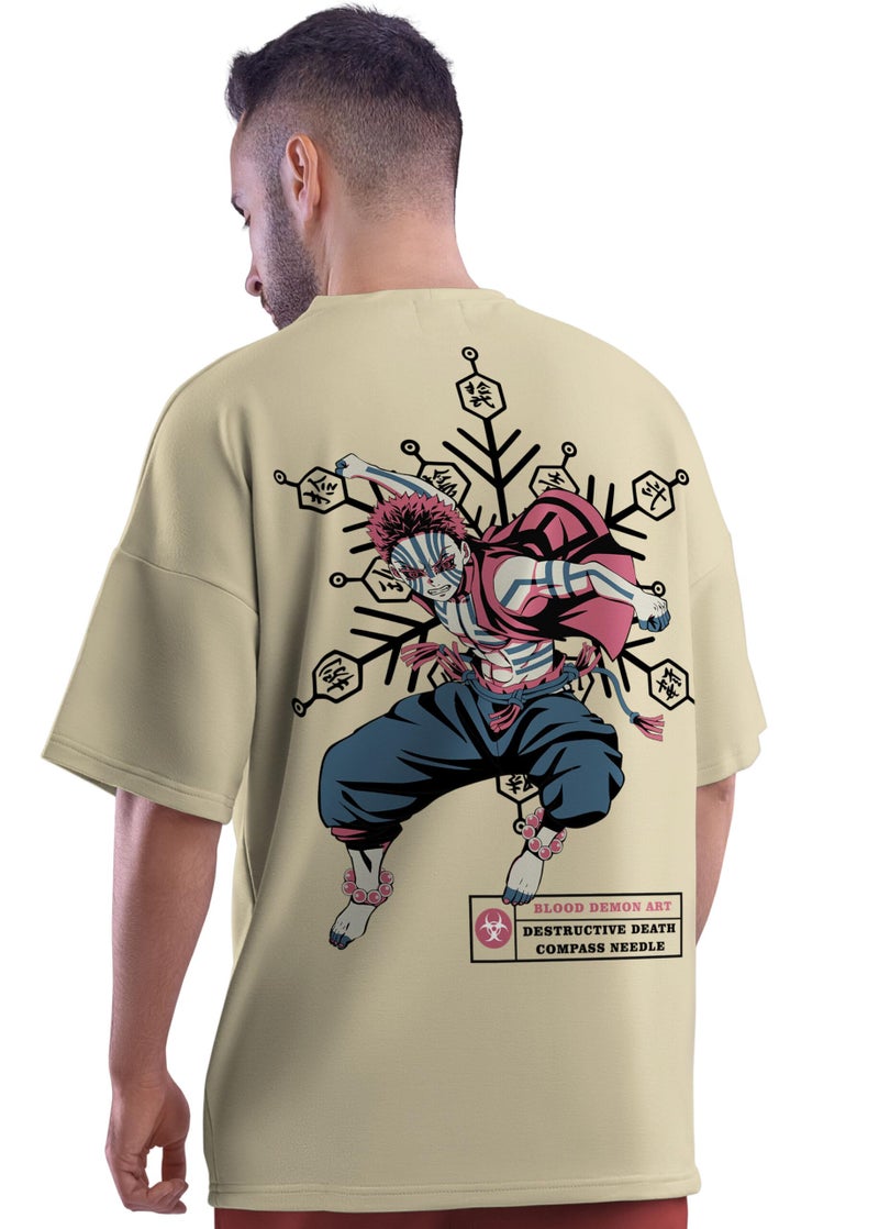 crazymonk Unisex Cotton Akaza Upper Rank Demon Oversized T-Shirt - Taupe, XXL - Image 5