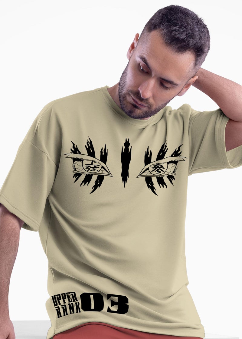 crazymonk Unisex Cotton Akaza Upper Rank Demon Oversized T-Shirt - Taupe, XXL - Image 4