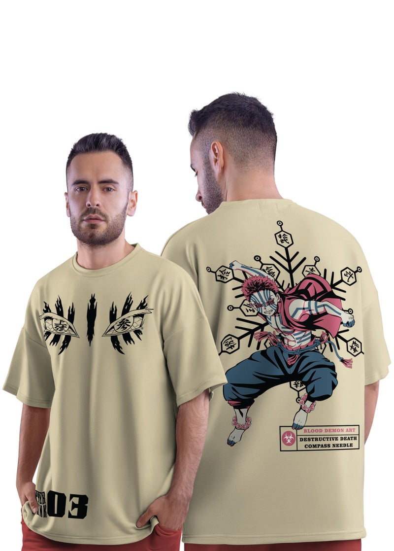crazymonk Unisex Cotton Akaza Upper Rank Demon Oversized T-Shirt - Taupe, XXL - Image 1