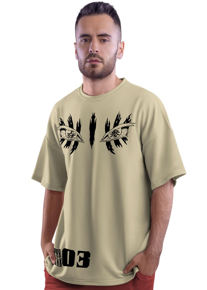 crazymonk Unisex Cotton Akaza Upper Rank Demon Oversized T-Shirt - Taupe, XXL - Image 3