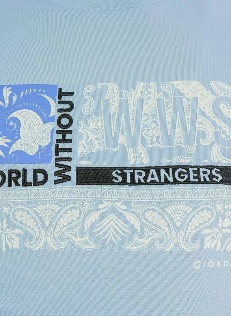 GIORDANO  Men's World Without Strangers Print Tee - Slim Fit, Crew Neck, Cotton for Men | Best Price UAE