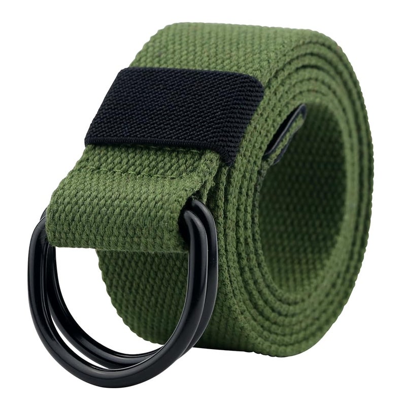 macoking Web Fabric Canvas Belt for Men Women with Double D Ring Buckle, Army Green, 43in long for waist 31"-35" - Image 1