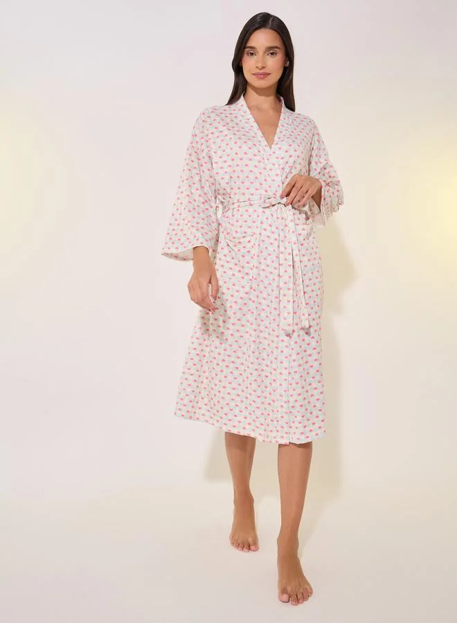 تايك تو روب طويل بأكمام مطبوعة وربطة خصر