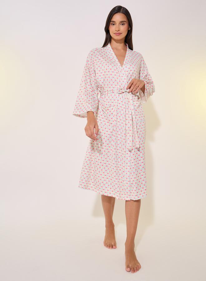 Take Two Printed Long Sleeve Waist Tie-Up Robe - Image 2