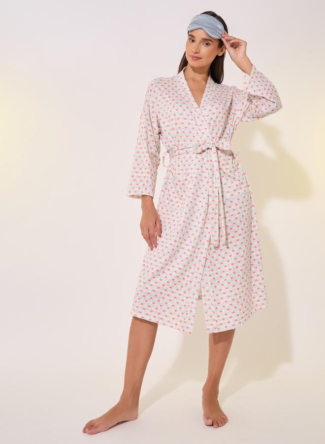 Take Two Printed Long Sleeve Waist Tie-Up Robe - Image 1
