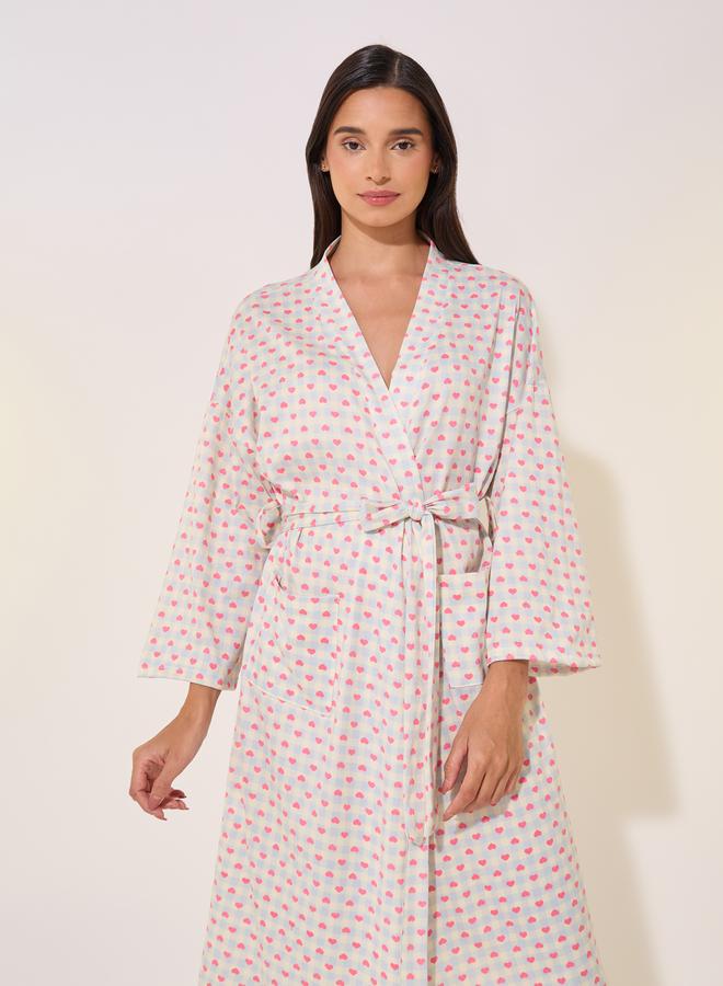 Take Two Printed Long Sleeve Waist Tie-Up Robe - Image 3
