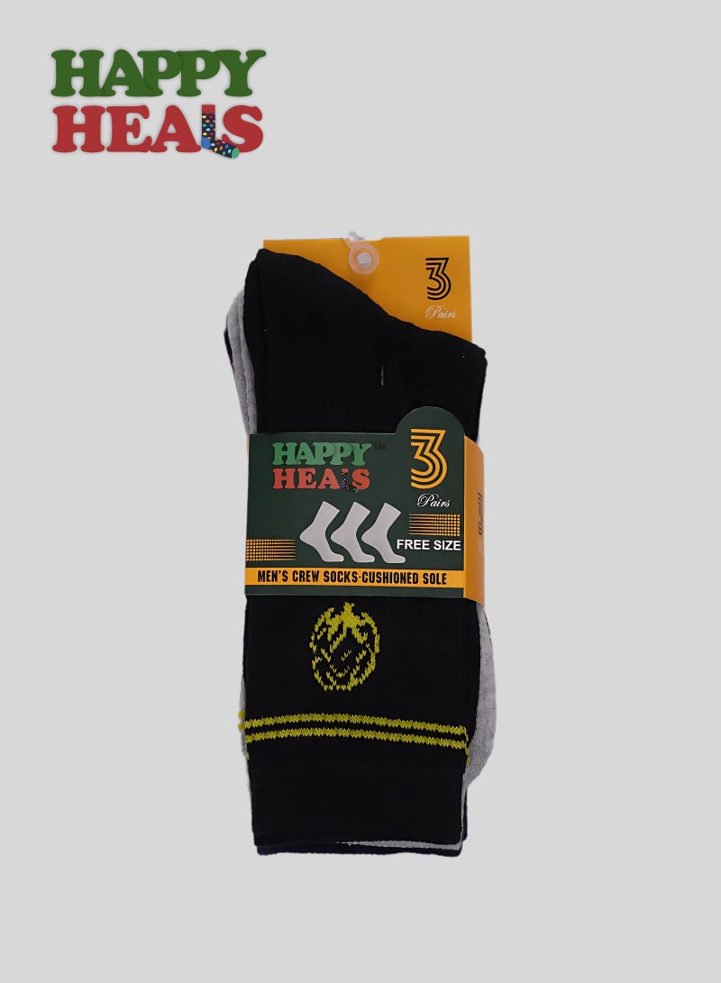Happy Heals Happy Heals Men's Crew Socks Cushioned Sole Pack of 3 Pairs  - Image 1