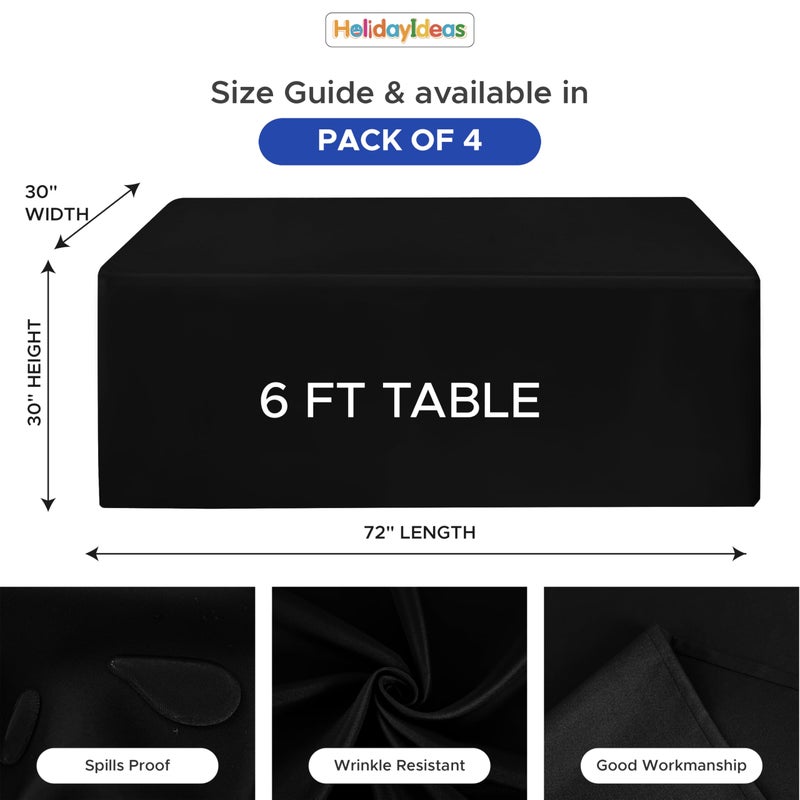 HolidayIdeas Fitted Tablecloth for 6 Foot Rectangle Tables (4-Pack), Water Repellent Fitted Table Covers, Wrinkle-Free Professional Look for Outdoor Vendor Booths & Craft Fairs, Black - Image 3