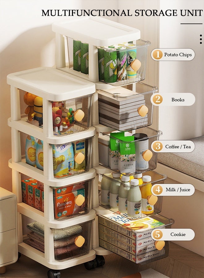 DUNISO 5-Tier Narrow Storage Cabinet with Movable Wheels Can Brake, Drawer Storage Cabinet Slim Plastic Organizer for Bathroom,Kitchen, Laundry, Ideal for Small Spaces - Image 4