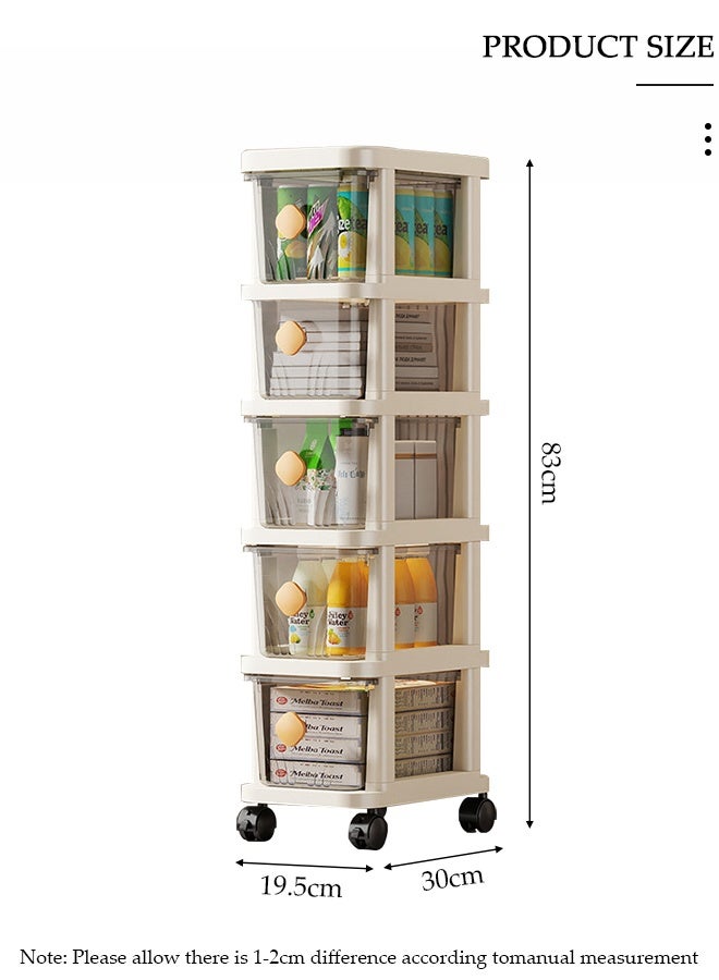 DUNISO 5-Tier Narrow Storage Cabinet with Movable Wheels Can Brake, Drawer Storage Cabinet Slim Plastic Organizer for Bathroom,Kitchen, Laundry, Ideal for Small Spaces - Image 2