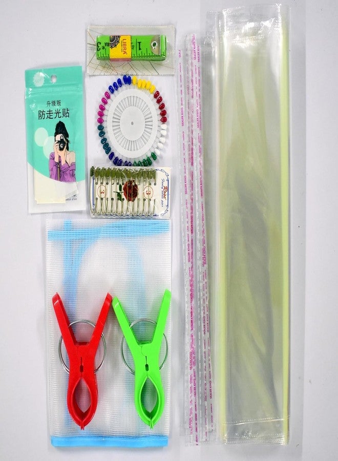 BESTUBUY Pre-Pleating Kit with 7 Items | Ironing Mat 1, Big Clips 2 nos, 12 Pins (Size 3), InchTape, Saree Packing Cover (14 X 18 inches) 5 nos, Double Side Tape 1 Packet, and Pearl Pin 40 nos