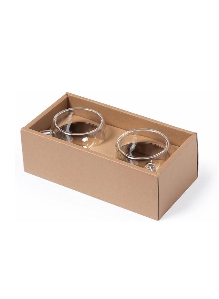 Eco-neutral Espresso cups set of 2 Kahwa cups with 2 bamboo coasters coﬀee cups are double walled vacuum insulated and made from borosilicate glass Packed in a gift box - Image 3