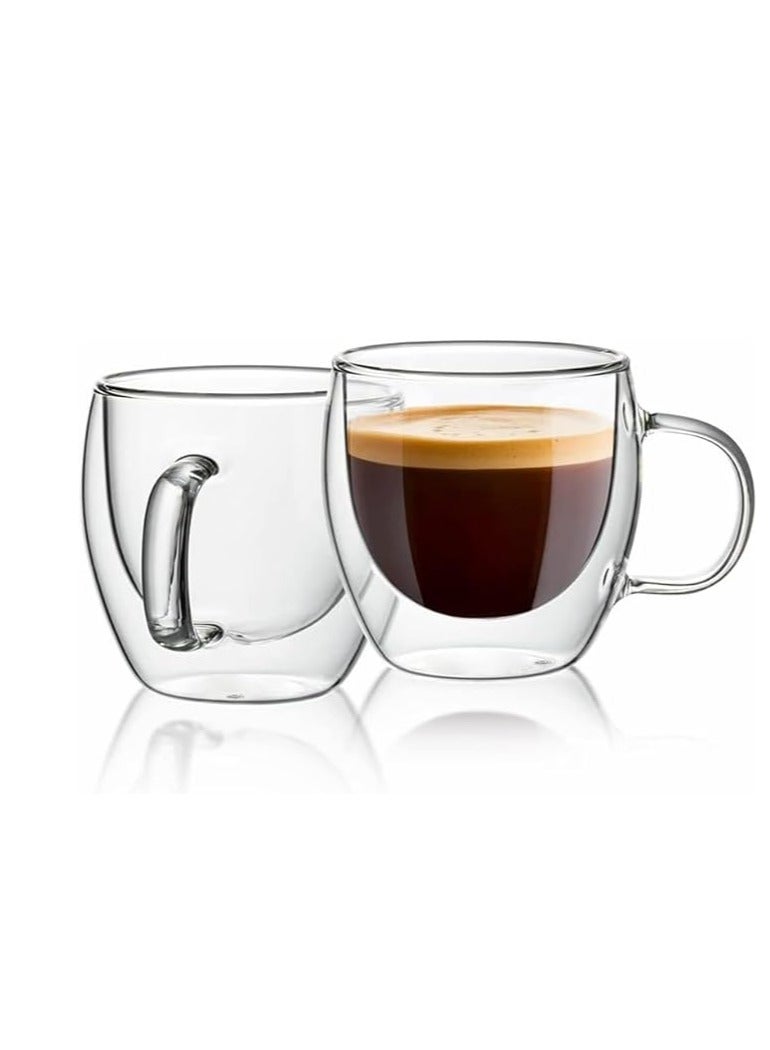 Eco-neutral Espresso cups set of 2 Kahwa cups with 2 bamboo coasters coﬀee cups are double walled vacuum insulated and made from borosilicate glass Packed in a gift box - Image 1