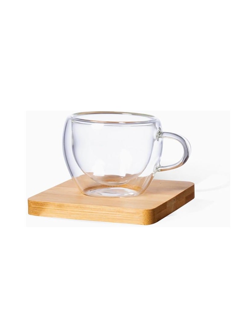 Eco-neutral Espresso cups set of 2 Kahwa cups with 2 bamboo coasters coﬀee cups are double walled vacuum insulated and made from borosilicate glass Packed in a gift box - Image 4