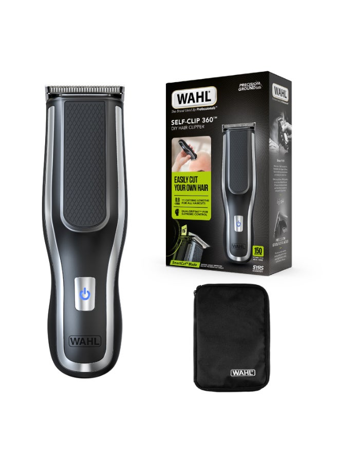 WAHL Clipper Kit Self Clip 360 - Self Hair Clipping, Cordless, Black, 10 Attachment Combs, Usb Charging, Long Life Battery, Self Grooming, Diy, Rinseable Blades, Easy Grip, Lightweight black - Image 1