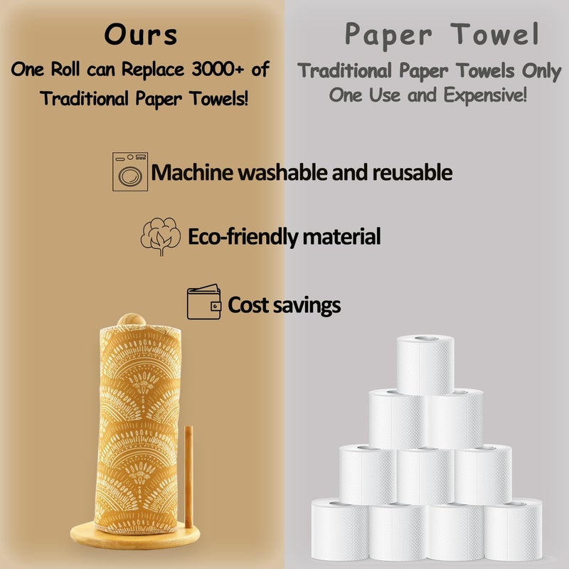 ROGITU 25 Pack Reusable Paper Towels, Paperless Towels Roll Washable Cotton Cloth for Kitchen Towels Zero Waste Products Alternative Paper Towels Alternative (Bohemian) - Image 3