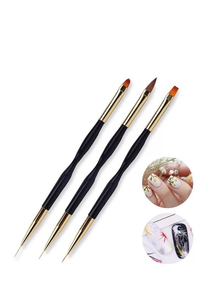 SYOSI 3 Pcs Nail Drawing Pen, Dual End Nail Art Nail Polish Pen Manicure Drawing Tool Acrylic Nail Brush DIY Nail Art Tool  UV Gel Painting Acrylic Nail Design Nylon Brush for UV Gel Decoration (7/9/11mm)  - Image 1